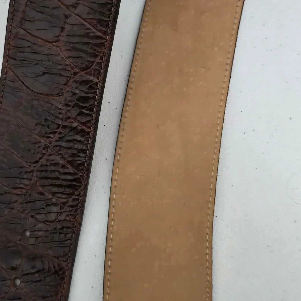 Streets Ahead Women's Brown Croc Embossed Leather Belt Gold Scroll Buckle Medium